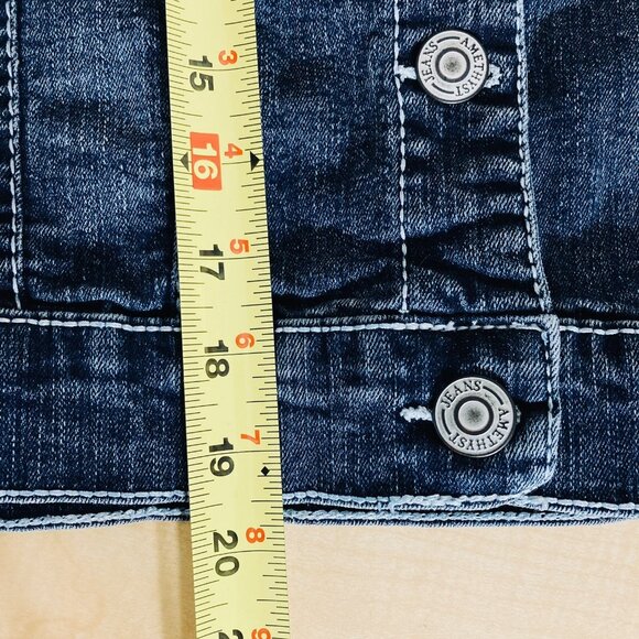 Amethyst Girls Blue Stretch Denim Jacket Size Large Long Sleeve Two Flap Pockets - Picture 8 of 8